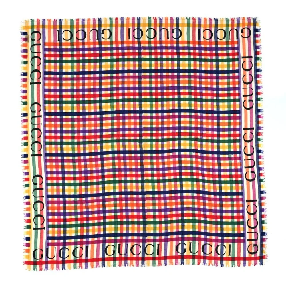 Gucci Multicolor Stripe Check Wool Shawl/Scarf - Picture 3 of 16